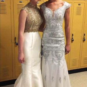 Mori Lee white and gold dress